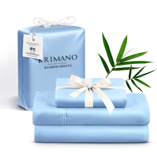 Image of Twin Size Sheet Set, Viscose Bamboo Sheets for Bed Set 3pcs, 100% Viscose Derived from Bamboo, Hotel Luxury Silky & Cooling for Hot Sleepers, Deep Pocket Up to 17 inch, Light Blue