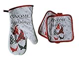 The Spotted Moose Farmhouse Holiday Sentiment Gnome Theme Linen Set with 1 Quilted Oven Mitt and 2 Q