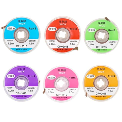 BGENHPON 6 PCS Desoldering Wire - Solder Braid Wick Low Residue No-Clean Tin Remover Tool with 1.5 Meter Length 1.0 1.5 2.0 2.5 3.0 3.5 mm for Soldering Wire and Solder Wick