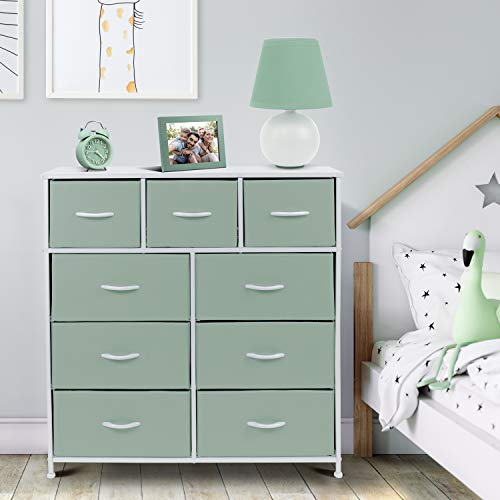 Sorbus Kids Dresser With 9 Drawers - Furniture Storage Chest Tower Unit For Bedroom, Hallway, Closet, Office Organization - Steel Frame, Wood Top, Fabric Bins (Teal, Solid) #TOP1