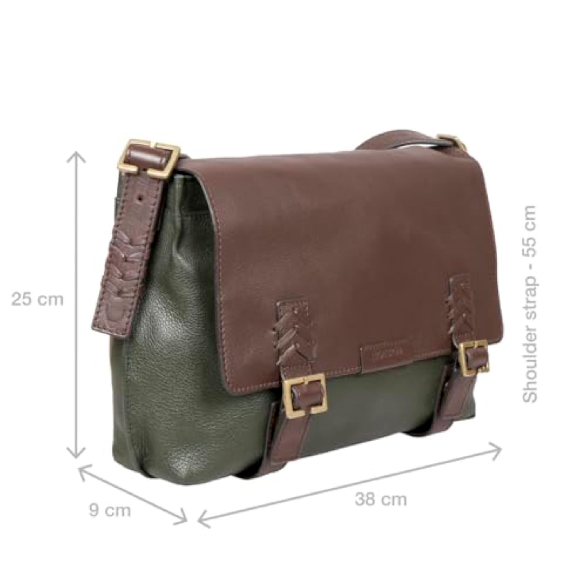 Women's Olive Leather Large Messenger Bag