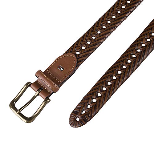 Image of Tommy Hilfiger Leather Braided Belt - Casual for Mens Jeans with Solid Strap Single Prong Buckle