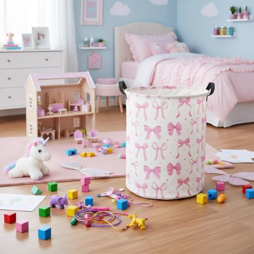 Image of Baby Laundry Basket Baby Hamper for Nursery Girl Kids Butterfly Hamper Cute Storage Bin Organizer Butterfly Room Decor for Home(Dreamy Bowknot)