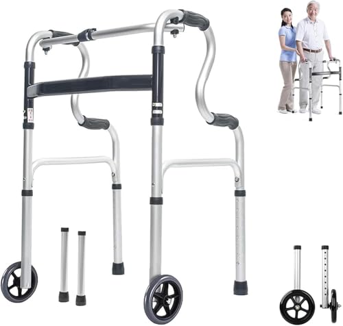 Andador rodante de aluminio ligero con asiento plegable, altura ajustable, ruedas de rodamiento suave, pasamanos resistentes para personas mayores y ancianos