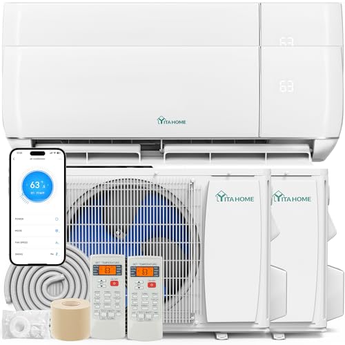 Image of YITAHOME 24000 BTU Mini Split AC /Heating System 20 SEER2 12000 BTU * 2 Set | WiFi Enabled 115V Dual Zone Ductless Air Conditioner with 2 Outdoor Units, Enable Different Modes Simultaneously