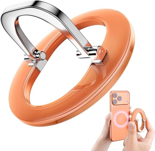 Image of SUPERONE for iPhone 17 Magsafe Phone Grip, Adjustable Magnetic Phone Ring Holder Removable Phone Kickstand Compatible with Magsafe Accessories Only for iPhone 17 Pro Max 16 15 14 13 12 Series - Orange