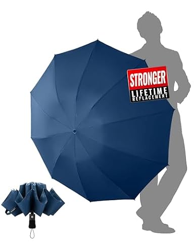 Chakipee Wiatroszczelny składany parasol podróżny deszcz - parasol dla mężczyzn automatyczny otwieracz do zamykania, przenośny odwrotny do kompaktowego, powłoka teflonowa 210T otwór 105 cm 10 szyn,