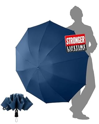 Chakipee Paraguas Plegable Antiviento Hombres - Automático Portátil Compacto de Viaje, Paraguas Invertido Azul Resistente Viento, Tejido 210T Abarca 105cm Grande de 10 Varillas | Ya disponible en tu tienda friki favorita! En mundofriki.es!