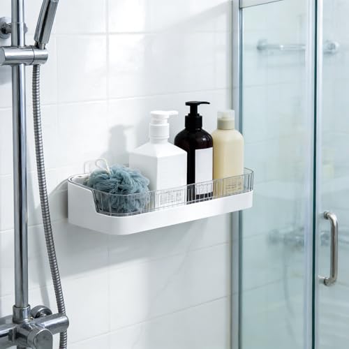 Étagère de douche adhésive sans perçage blanche lot de 2 accessoires rangement mural - 8