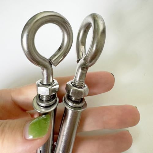 Image of 2 Pack M8 Stainless Steel Expansion Screws Heavy Duty Shoulder Lag Eyebolts Lifting Ring Bolt Wall Concrete Anchors Fastener with Nut for Wall Ceiling Concrete Masonry