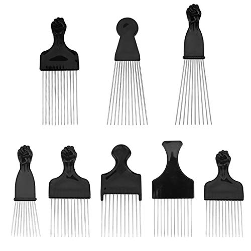 Yebeauty Hair Pick, Afro Comb Metal Pick Comb, Hair Picks for Women and Men, Detangle Wig Braid Hair Styling Comb Hairdressing Styling Tool, 8 PCS