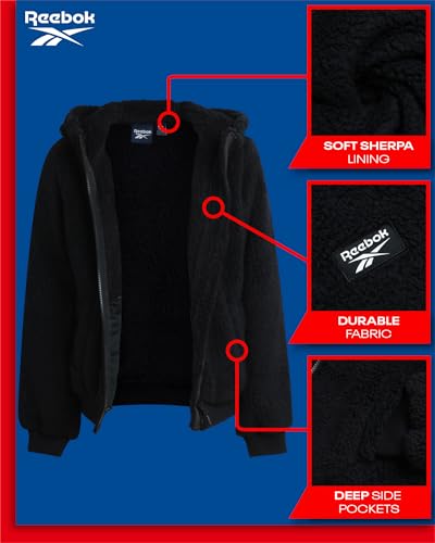 Image of Reebok Girls Plush Sherpa Fleece Full-Zip Hooded Teddy Winter Jacket