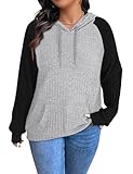 Koscacy Hoodies for Women Plus Size Tops Color Block Long Sleeve Hooded Sweater Soft Comfortable Lightweight...