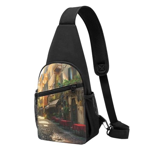 Sac à dos à bandoulière imprimé Italian Old Street noir taille unique pour homme et femme