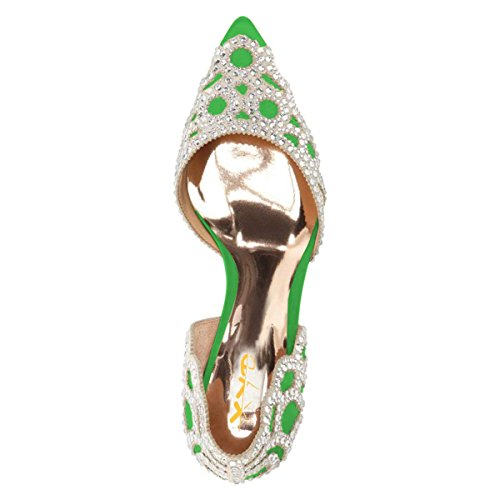 Image of XYD Women's Pumps, Elegant Pointed Toe, D'Orsay Kitten Low Heels, Rhinestone Studs, Slip-On Satin Shoes for Wedding