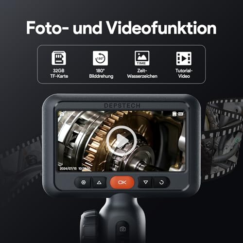 DEPSTECH 6.2mm Drehbar Endoskopkamera mit Licht, 1080P Endoskopkamera Beweglicher Kopf 210°, 4,5\ IPS Bildschirm Endoskop Kamera Inspektionskamera Rohrkamera Kanalkamera-1.5m