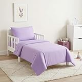 EVERYDAY KIDS 4 Piece Toddler Bedding Set - Includes Comforter, Flat Sheet, Fitted Sheet and Pillowcase - Solid Purple