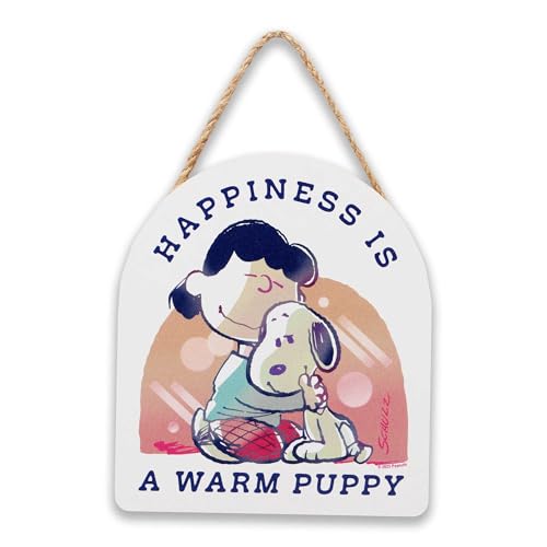 Peanuts Snoopy and Lucy Happiness is a Warm Puppy Hanging Wood Wall Decor - Cute Snoopy Sign for Home