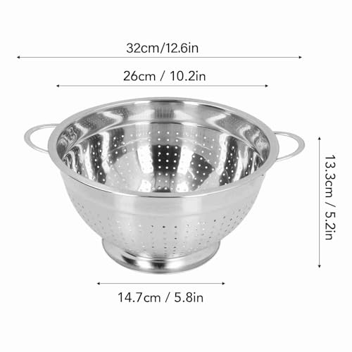 MAJONMMERD Fruit Strainer Basket [Brand] Stainless Steel Colander Kitchen Colander Metal Net Basket Large Drain Holes Spacious Design with Resting Base for Pasta Rice Fruit Vegetable (26CM) – vue 7