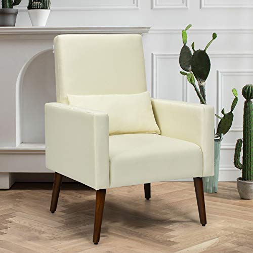 Giantex Upholstered Rocking Chair, Modern High Back Armchair, Comfortable Rocker With Fabric Padded Seat, Waist Pillow And Wood Base Accent Chair For Nursery, Living Room, Bedroom, Office, Beige #TOP3