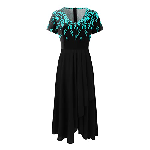 Women's Sexy V Neck Maxi Dress Tea Length Casual Patchwork Long Dress Fashion Elegant Short Sleeve Evening Cocktail Dresses 35-Green,X-Large #TOP3