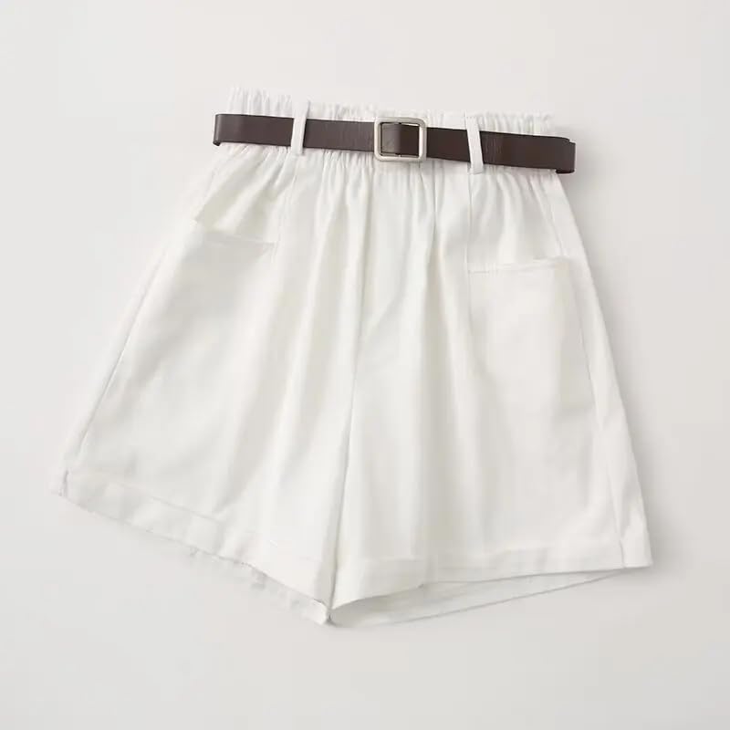 Tangada YU002 - Pantalones cortos de verano para mujer con cinturón y cintura elástica, rosa, L