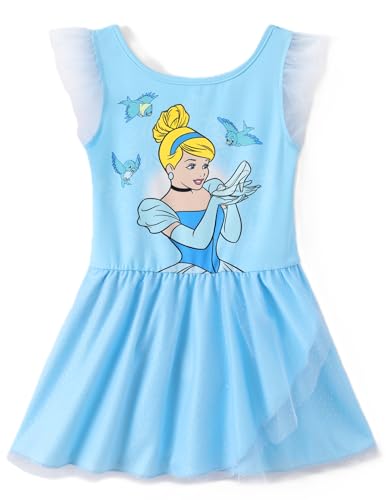 Disney Princess Cinderella Toddler Girl Ballet Leotards Ruffle Sleeve Dance Dress Gymnastics Leotard Tutu Skirts Kids Ballerina Outfits Blue 4-5T