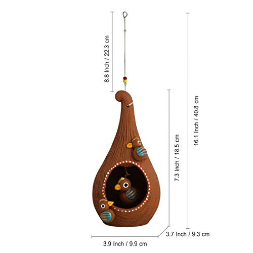 Image of ExclusiveLane 'Cuckoo in a Nest' Hand-Painted Bird Feeder Balcony and Garden Decorative Hanging Terracotta Bird House
