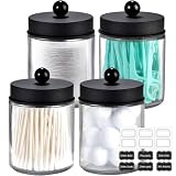Amolliar Glass Apothecary Jar Qtip Holder Metal Lids 4pc/Black