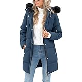 RITOSTA Abrigos Mujer Invierno Parkas Larga Plumifero Plumon Forro Polar Chaqueta Acolchada con Cremallera Sudadera con Capucha Desmontable de Piel Artificial para Deportes al Aire Libre (Marina,L)