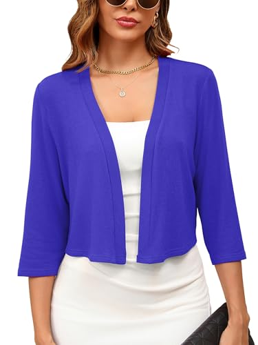 Image of Women's 3 /4 Sleeve Thin Shrugs Lightweight Open Front Cropped Sheer Cardigans for Summer
