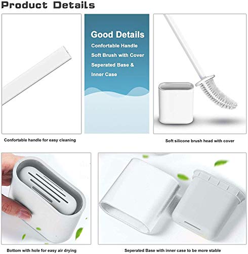 Image of UCRAVO Toilet Brush with Holder, Flexible Toilet Cleaning Bowl Brush Head with Silicone Bristles, Silicone Toilet Brush with Slim Holder Flex Non-Slip Long Handle