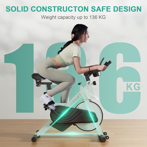 Superun Exercise Bike for Home Use Spin Bike with Adjustable Magnetic Resistance, Stationary Bike with LCD Display and APP, 136 kg Weight Capacity - Image 6