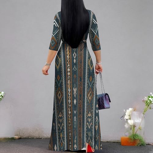 Image of Women Plus Size 3 /4 Sleeve V Neck Maxi Dress with Pockets | Soft fabric relaxed fit three quarter sleeve v neck with pockets for party and daily wear