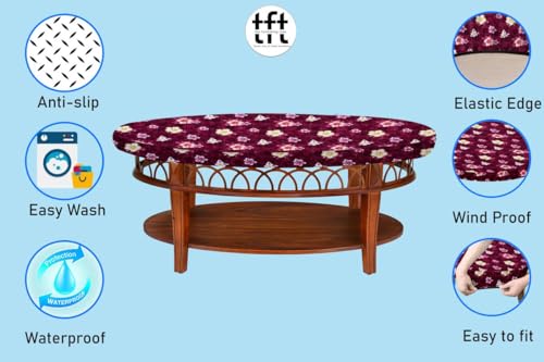 Image of The Furnishing Tree Elastic Oval Center Table Cover WxL 30x48 in Inches Polyester Floral Pattern Red