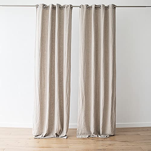 LinenMe 1x Rideau Lin 100% avec Oeillets - Rideaux Voilage Lin pour Salon Chambre à Coucher - 140x305 cm - Terra Natural