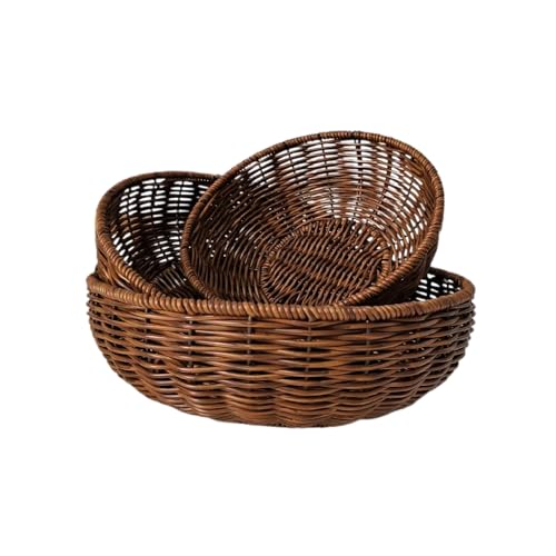 CBAOCBKVH Set of 3 Small Round Wicker Baskets, Fruit Bread