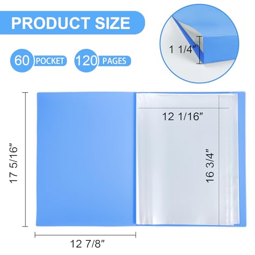 JJRING 12x16 Art Portfolio Folder with Clear Sheet Protectors, 2 Pack 60-Pocket Portfolio Binder for Diamond Paintings, Presentation Book for Artwork and Document Organizer, Blue