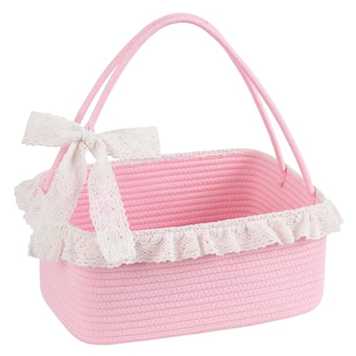 OIAHOMY Large Woven Storage Basket with Handles for Nursery Living Room Shelves, Bow Basket for Gifts Empty with Gift Bags and Ribbons for Baby Showers Pet Toy Bin - Black