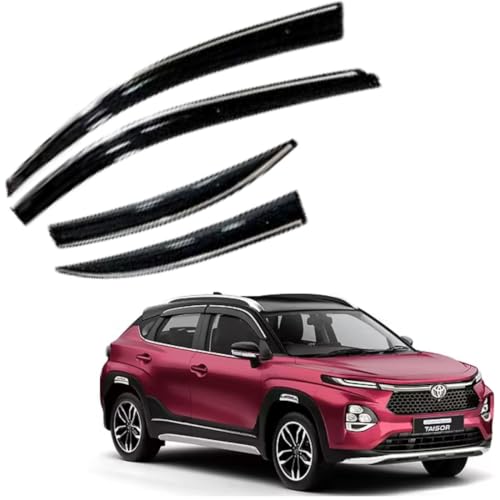 Image of CAR SAAZ Chrome Line Door Visor for Urban Cruiser Taisor (2024-present) (Set of 4Pcs) | Rain Guard | Wind Deflector