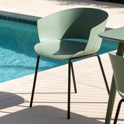 IDIMEX Lot de 4 chaises de Jardin NIVEL Fauteuil d'extérieur en Plastique Vert résistant aux UV et Pieds en métal Noir