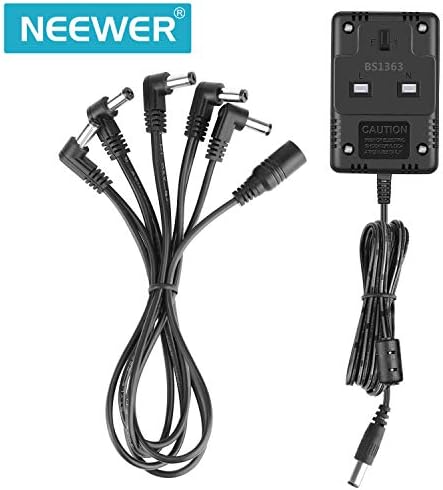 Neewer Pedal Used Switching Power Supply Adapter 9V DC 1A Tip Negative 5 Way Daisy Chain Cables for Guitar Effect Pedal