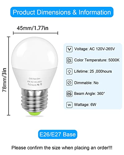 ZHENMING G45 LED Bulb Screw Daylight White 5000K 6W 60W E27 Golf Ball Edison Halogen Lamp Equivalent - Image 2