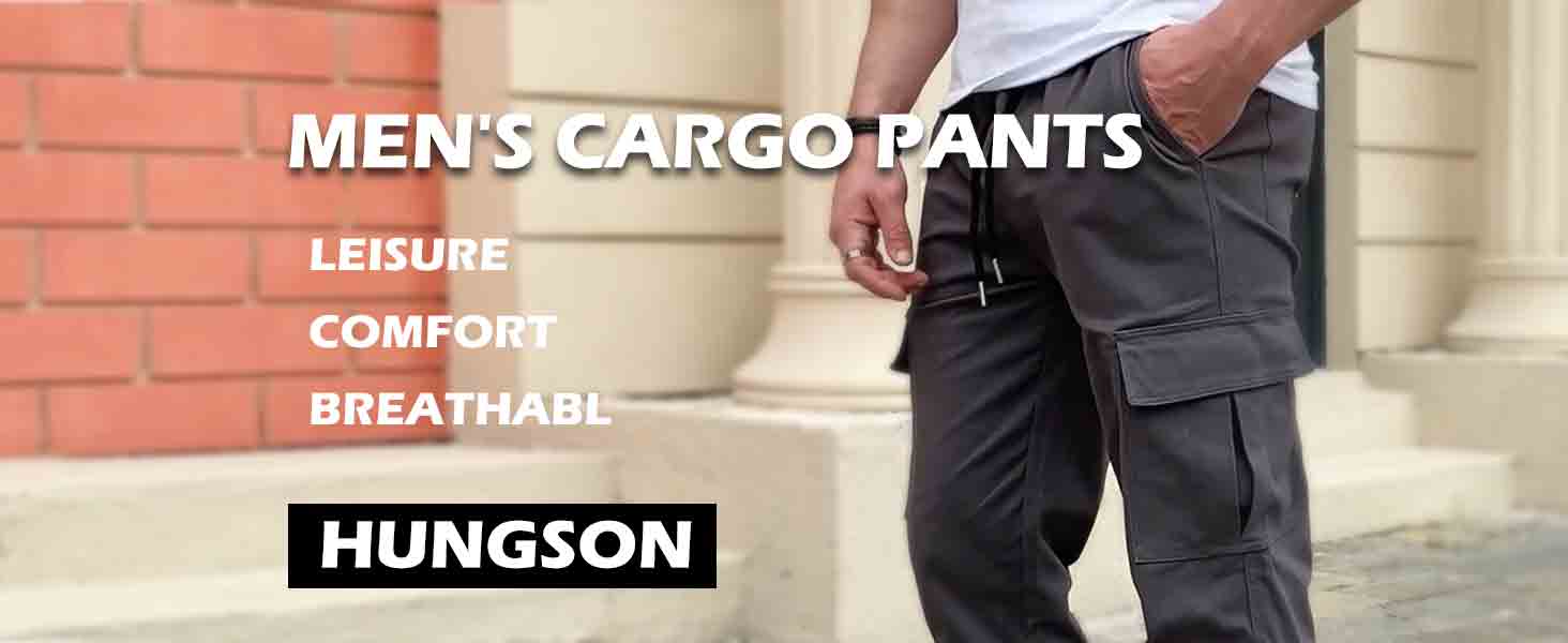 Men's Casual Cargo Pants - Loose Fit Cotton Joggers With Drawstring Waist, Red - View #9