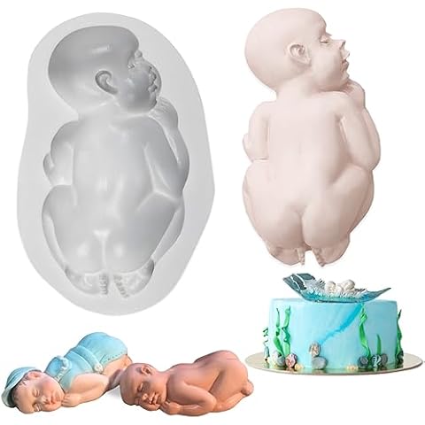 Tongker Large Size Newborn Sleeping Baby Mold Silicone Fondant Cake Decoration Cupcake Toppers for Baby Shower Cover