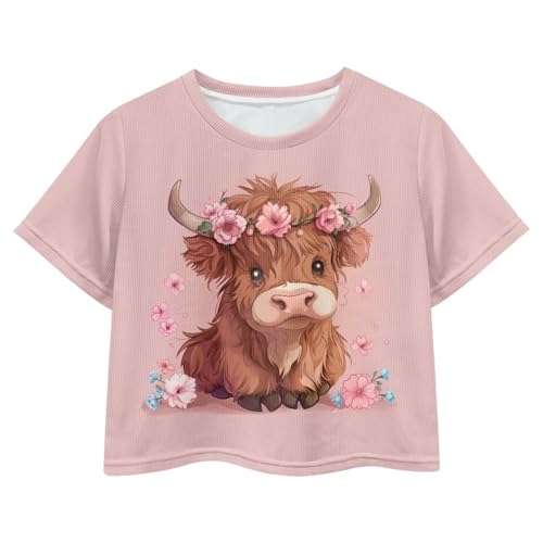 Image of Cute Crop Tops for Girls Short Sleeve Summer T Shirts Fashion Graphic Tees Crew Neck Pullover Tee 5-14 Years