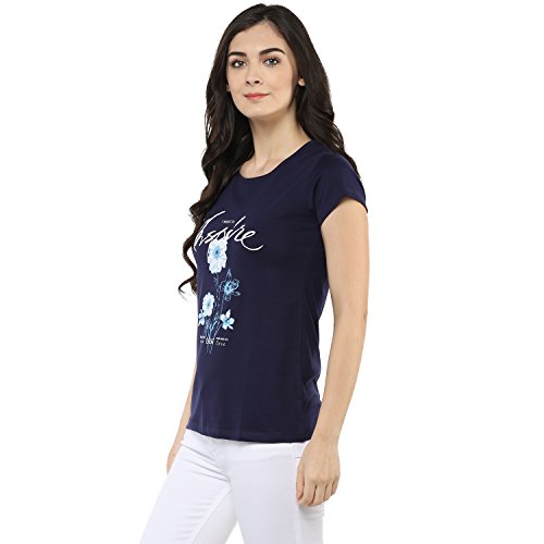 Image of Modeve Women Printed Cotton Blend Half Sleeve Round Neck T-Shirt for Summer