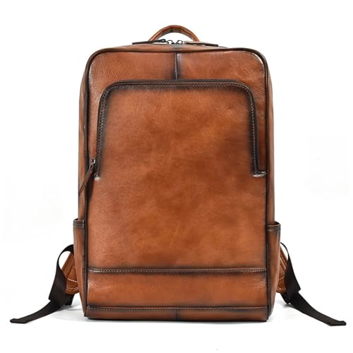 Mens Backpack Men's Leather Shoulder Backpack Vintage Commuter Business Travel Bag for Camping Outdoor Sport,Brown-42x30x13cm