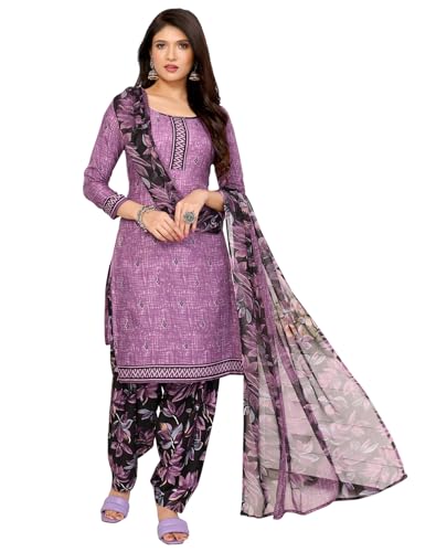Yashika Women's Printed Dress Material - Unstitched Crepe Fabric Kurti, Pants & Dupatta Set