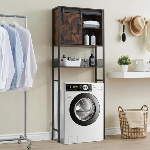 GAOMON The Toilet Storage Cabinet, Bathroom Organizer with Sliding Doors, Adjustable Shelf for Bathroom,Restroom,Laundry, Brown